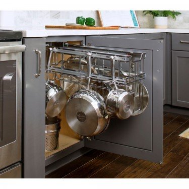 Polished Chrome Hanging Pan Organizer with Soft-close