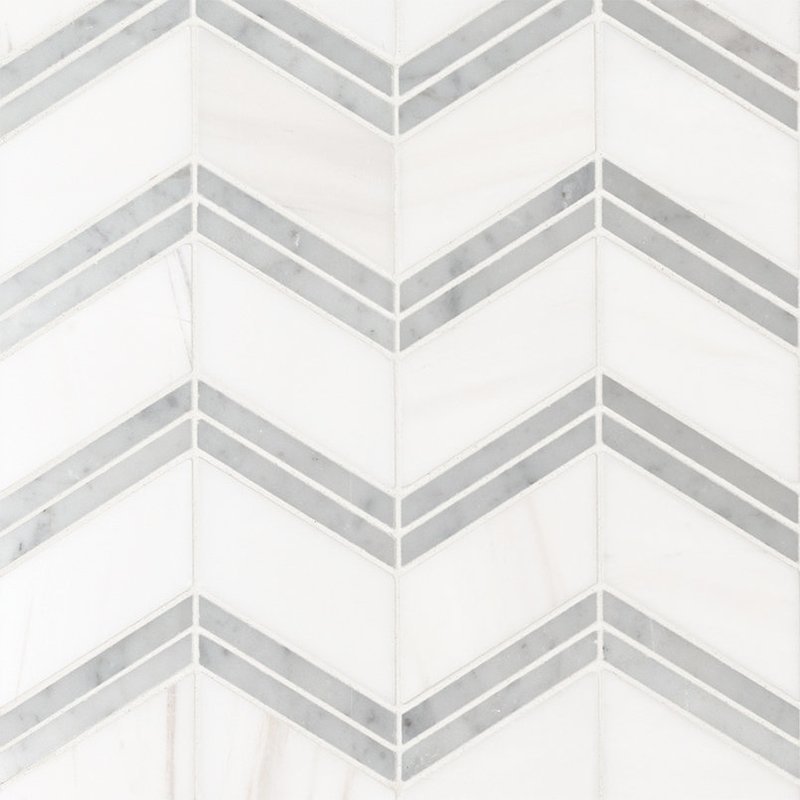 Bianco Dolomite Cheveron Marble Tile