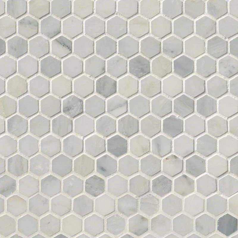 Arabescato Carrara 1&quot; Hexagon Honed Marble Tile