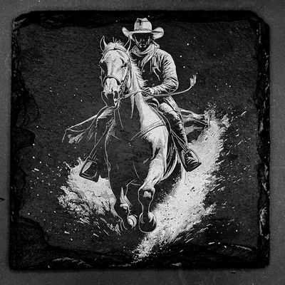 Leistenen onderzetter - Gravure van een cowboy