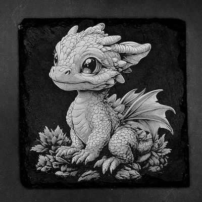 Leistenen onderzetter - Gravure met baby draakjes