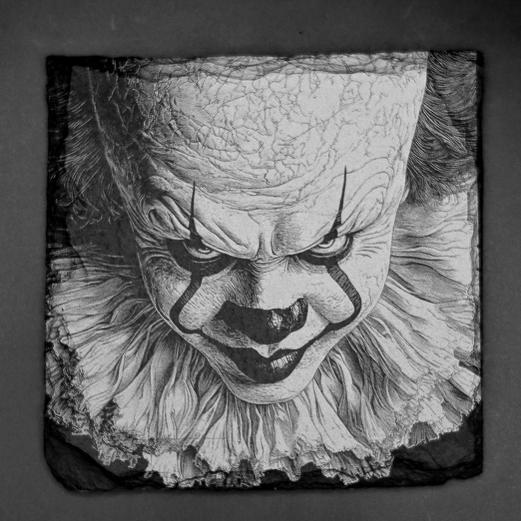 Leistenen onderzetters - Gravure van killerclown