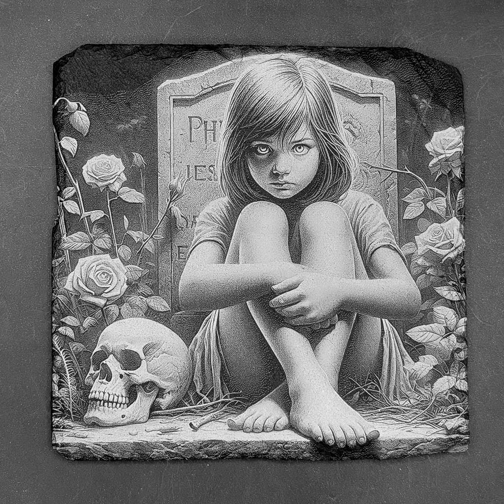 Leistenen onderzetter - Gravure van bezeten meisje