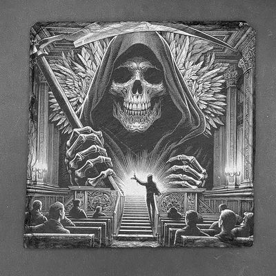 Leistenen onderzetter - Gravure van Pietje de dood