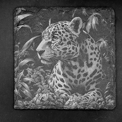 Leistenen onderzetter - Gravure van een luipaard