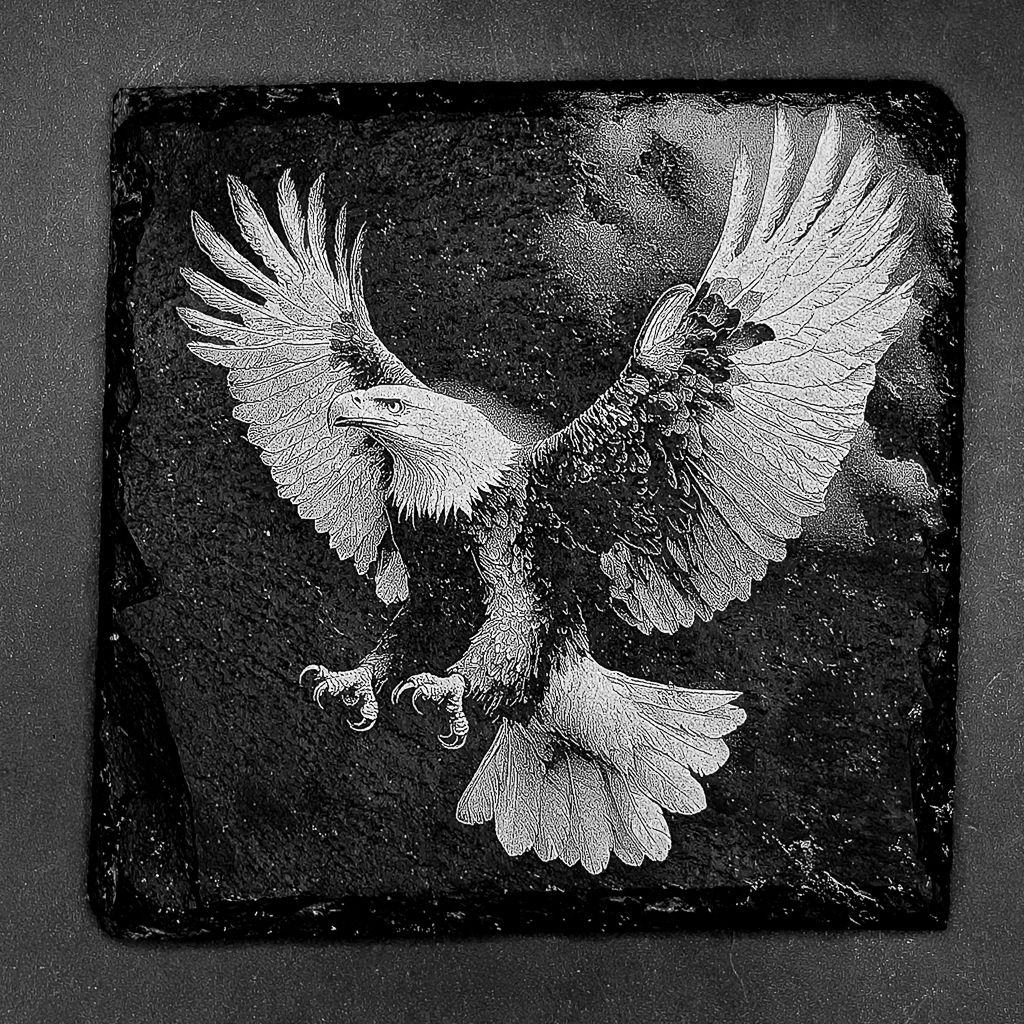 Leistenen onderzetter - Gravure van een arend