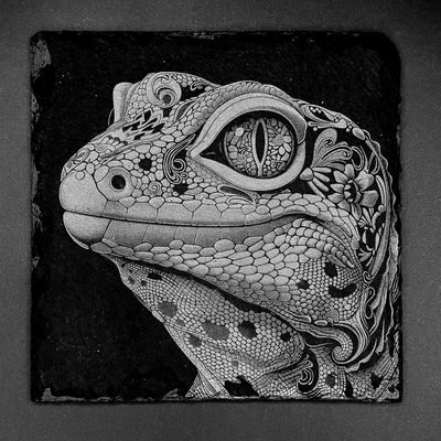 Leistenen onderzetter - Gravure van koudbloedigen