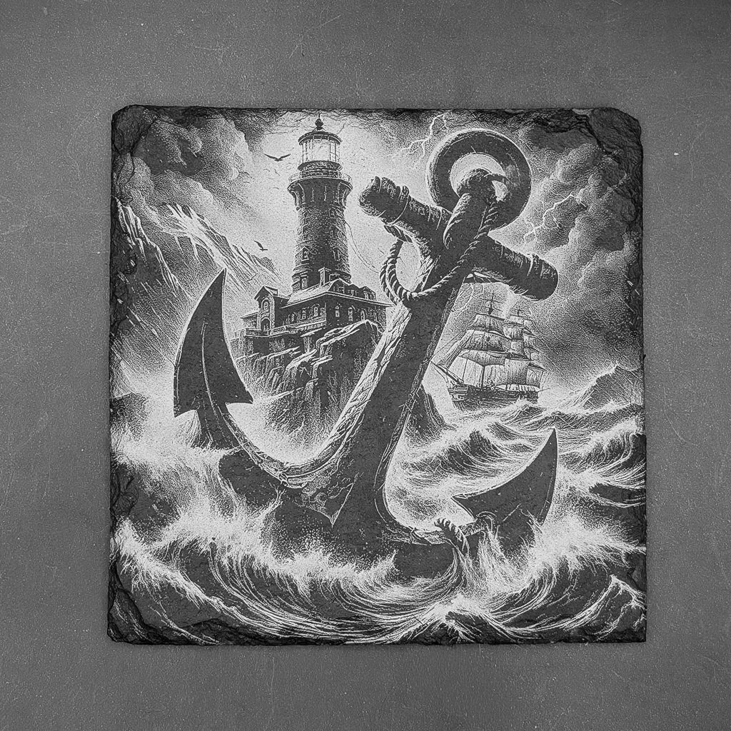 Leistenen onderzetter - Gravure Anker &amp; Zee