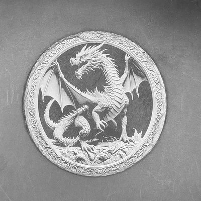 Leistenen onderzetter - Gravure van een draak
