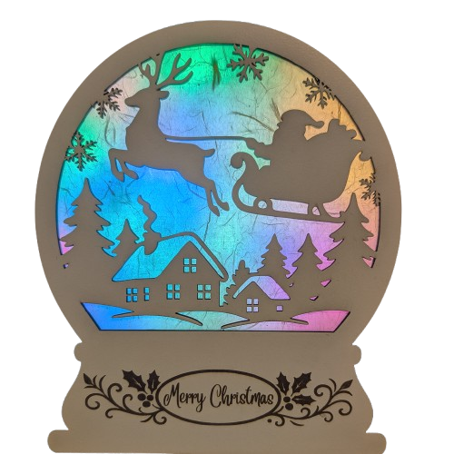 Verlichte kerstdecoratie met kerstman en slee