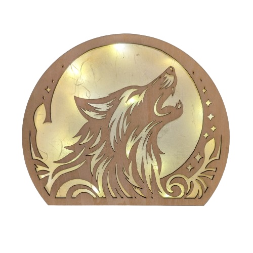 Houten lasergesneden lantaarn - Huilende wolf