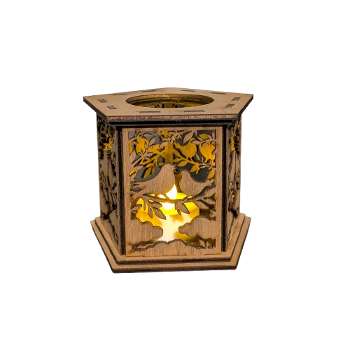 Theelicht notelaar - Vogeltjes en bloemetjes