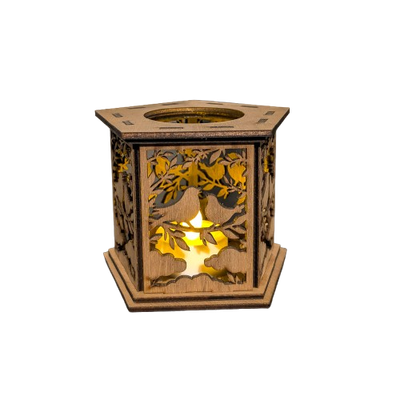 Theelicht notelaar - Vogeltjes en bloemetjes