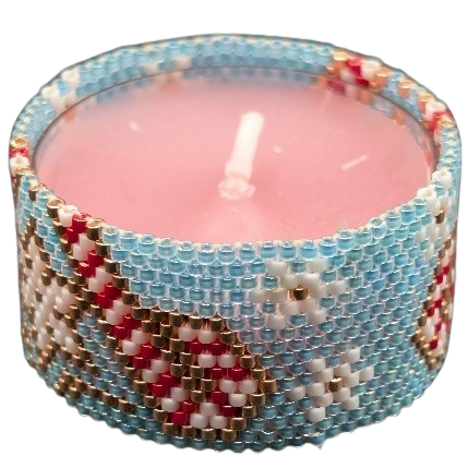 Peyote patroon – Theelicht met suikerstok en sterren