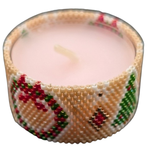 Peyote patroon - Theelicht met krans en kerstboom