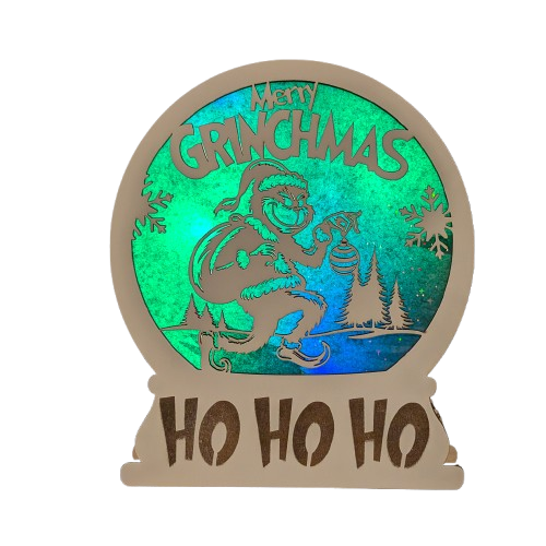 Houten lichtbox - Lantaarn met Grinch uitsnede