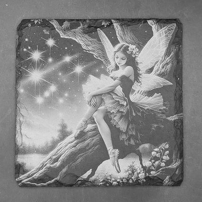 Leistenen onderzetter - Gravure van dromende elfjes