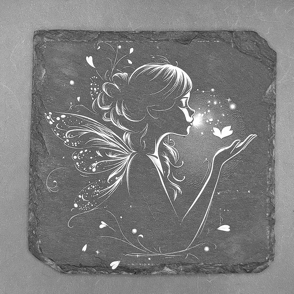 Leistenen onderzetter - Gravure met elfenstof