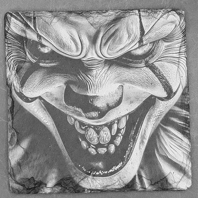 Leistenen onderzetters - Gravure van killerclown