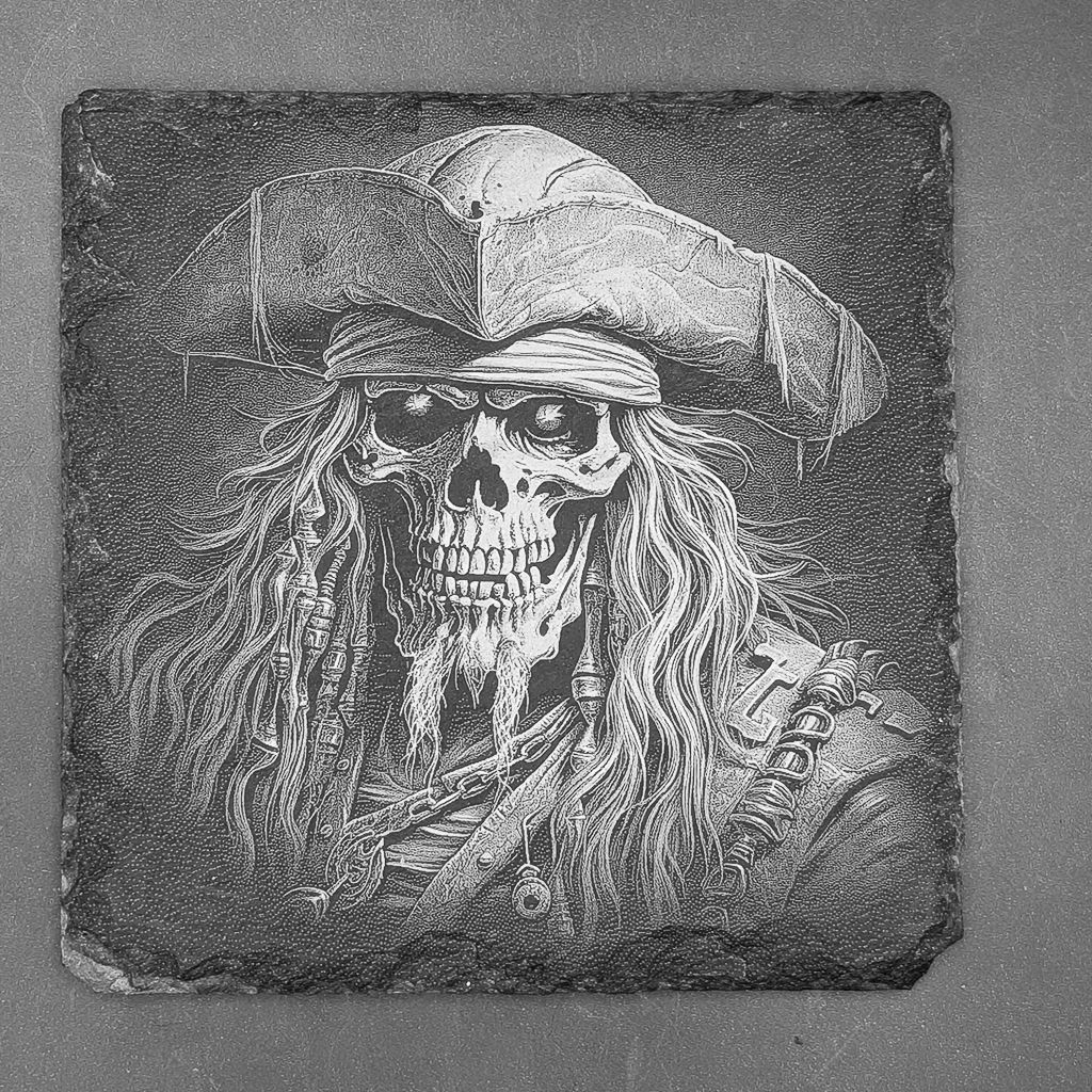 Leistenen onderzetter - Gravure van zombie kapitein