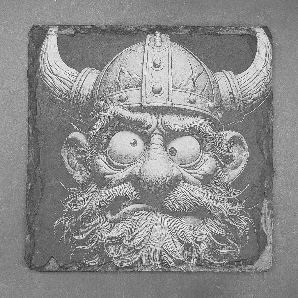 Leistenen onderzetter - Gravure van grappige viking