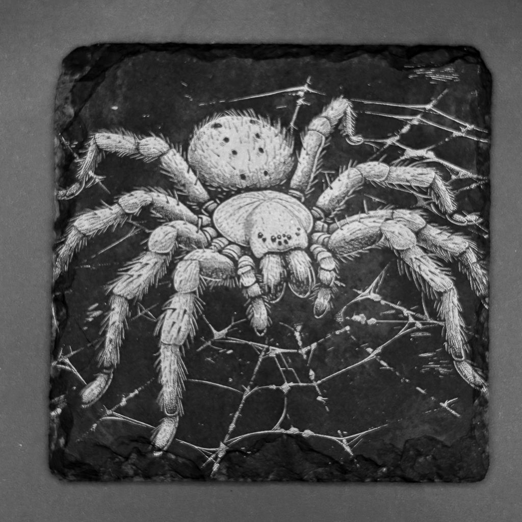 Leistenen onderzetter - Gravure Arachnaphobia