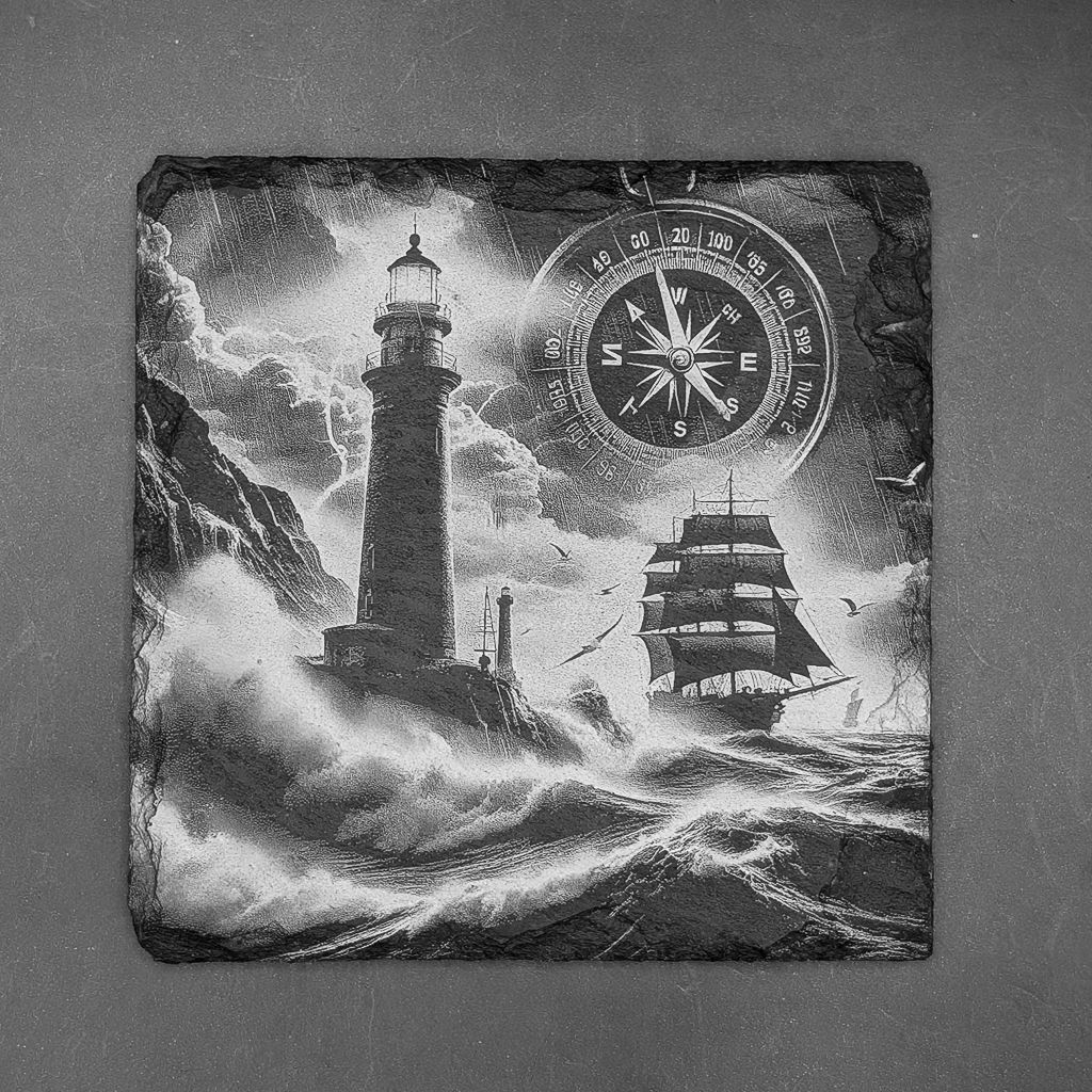 Leistenen onderzetters - Gravure Kompas &amp; Zee