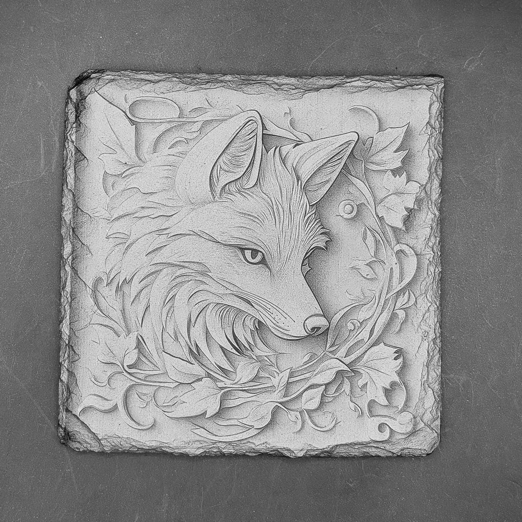 Leistenen onderzetter - Gravure van een vos 3d illusie