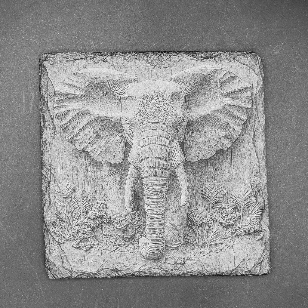 Leistenen onderzetter - Gravure van olifant 3D illusie