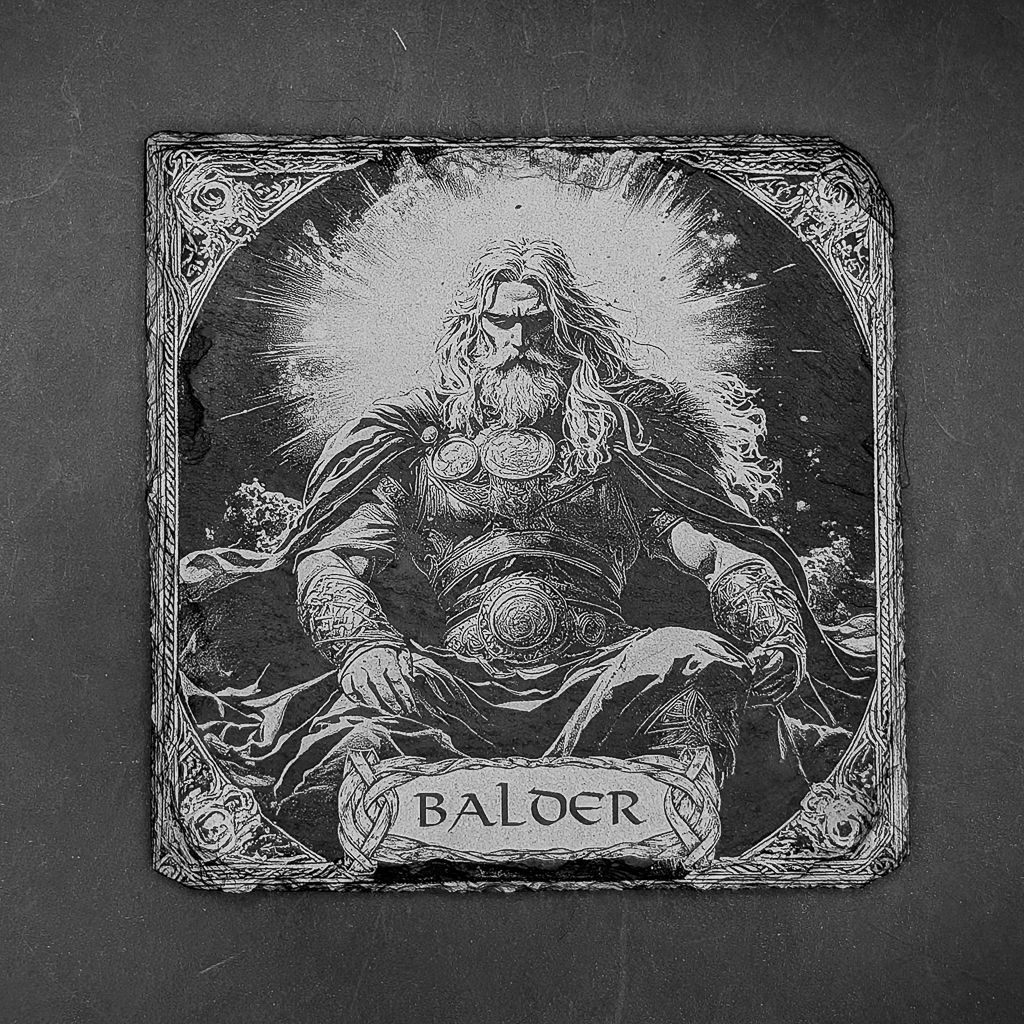 Leistenen onderzetter - Gravure Noorse goden