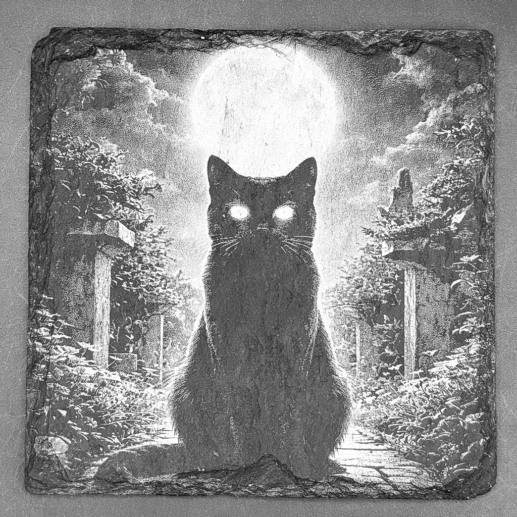 Leistenen onderzetters met zwarte kat - Mystiek en wicca design