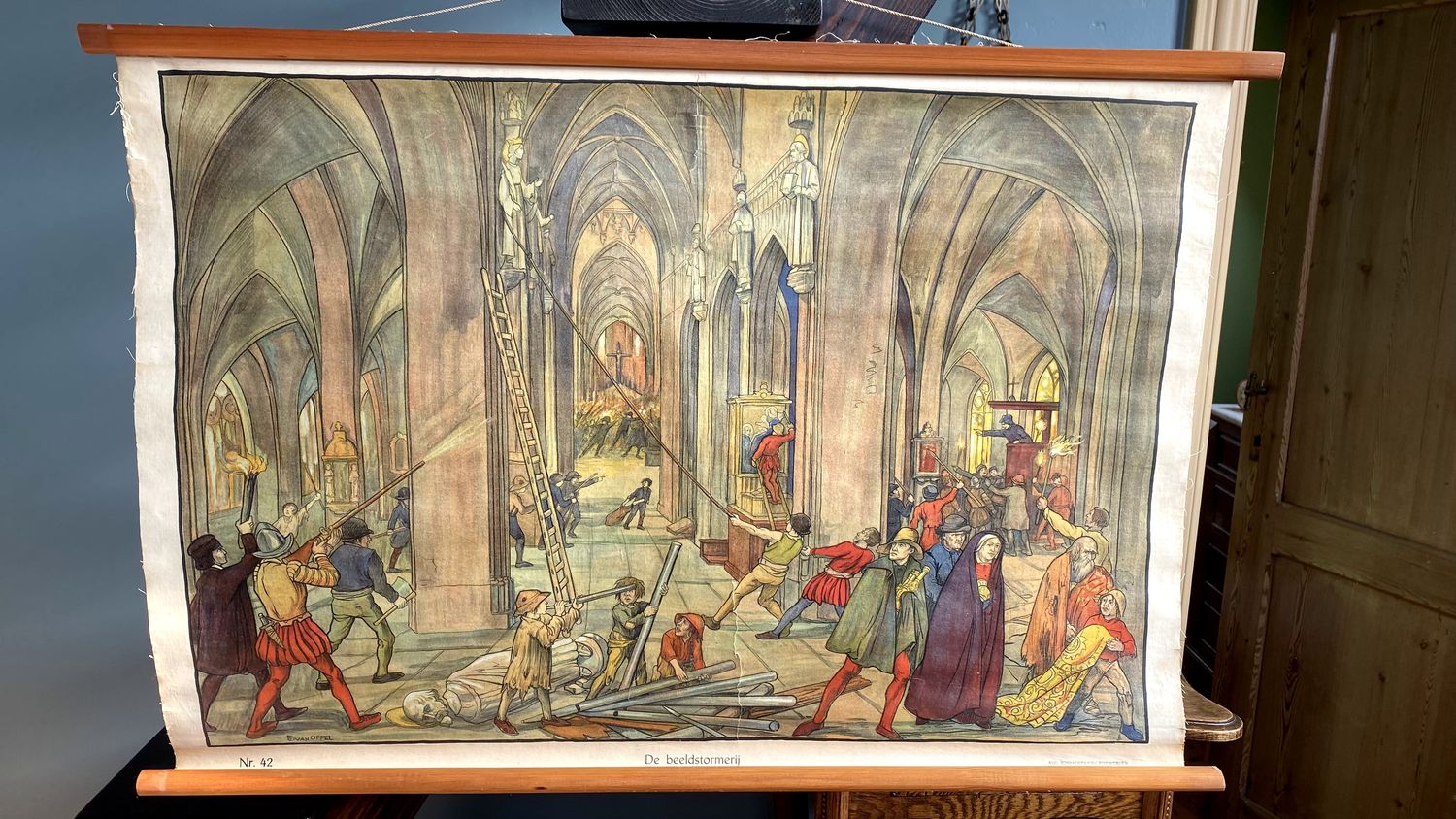 De Beeldenstormerij –Educatieve Oude linnen schoolplaat nr 42 (1925–1931)