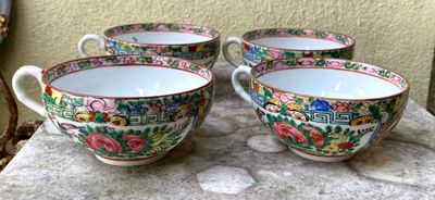 4 Chinese eierschaalporseleinen theekopjes Rose Canton – ca. 1900