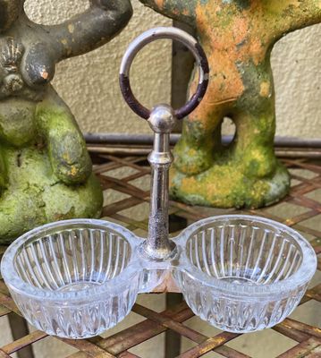 Vintage Decoratief zout- en peperstel met verchroomd handvat – ca. midden 20e eeuw