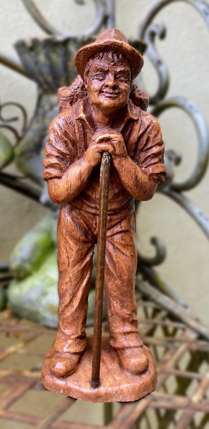 Vintage Handgesneden druivenplukker in houthars, met zegel en handbeschildering - SIC Frankrijk