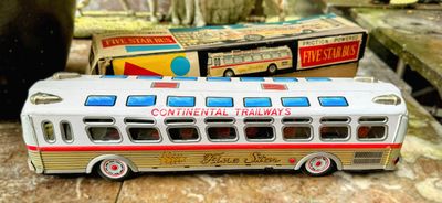 Zeldzame vintage Speelgoedbus "Continental Trailways Five Star" in originele doos  – ATD Japan jaren 1950/60