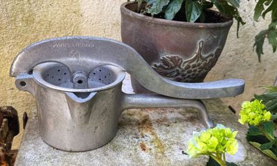 Antieke aluminium fruitpers " Pamplemouss Luxe " – ca. midden 20e eeuw