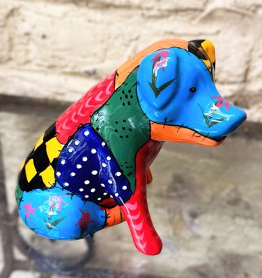 Veelkleurig keramisch lappendeken-varken in Miró-stijl – ca. 2000 Veelkleurig keramisch lappendeken-varken in Miró-stijl – ca. 2000