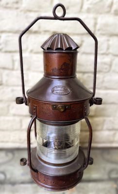 Extreem zeldzame Originele koperen nautische scheepslamp Tavernier Oostende – jaren ’70