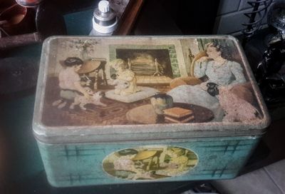 Vintage blik Spelende kinderen met puppies Etabl Schuybroek Hoboken - Anvers