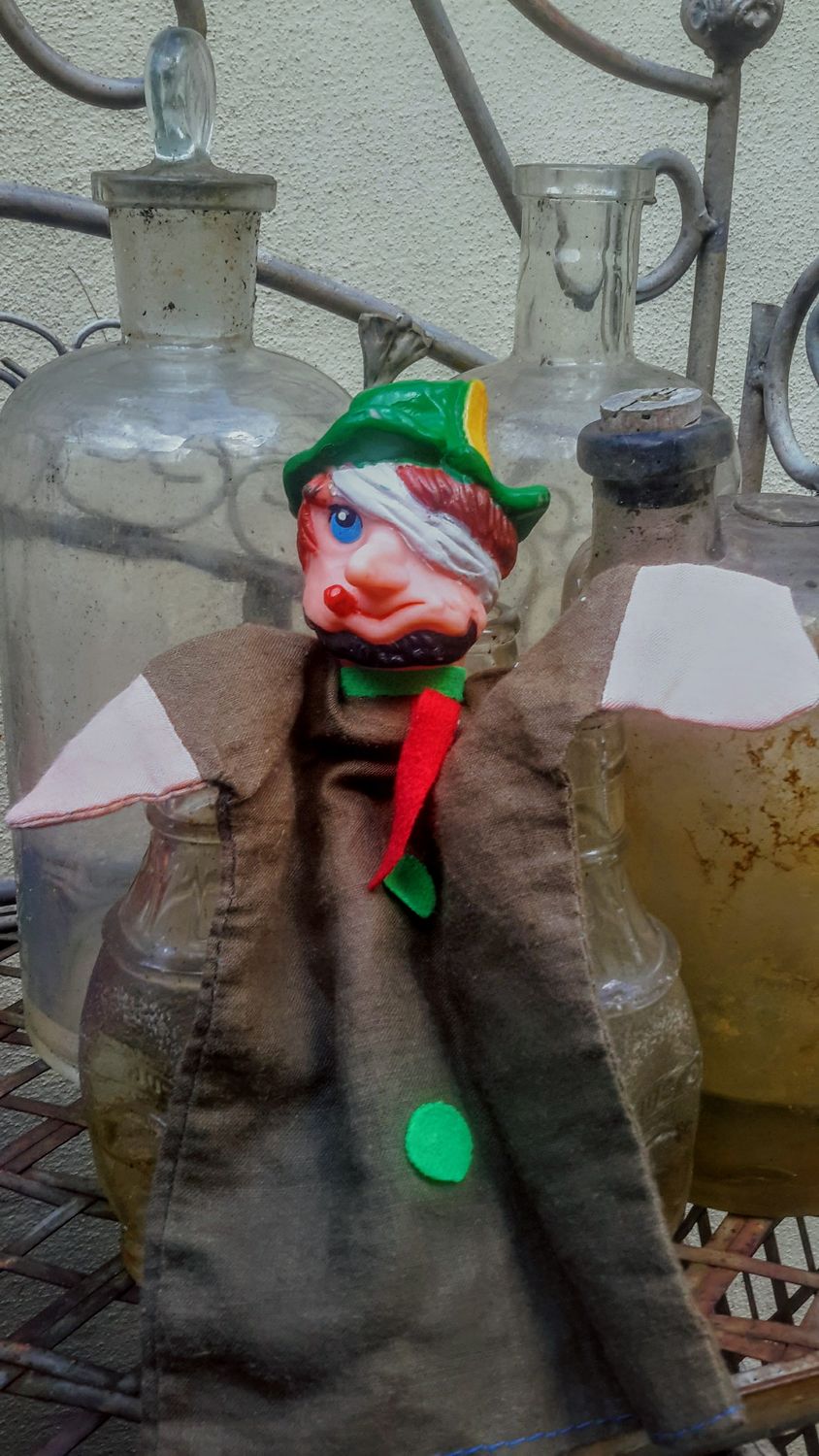 Vintage Handpop – Komische Poppenkastfiguur met Hoed en Sigaar, ca. 1970