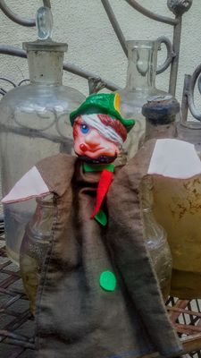 Vintage Handpop – Komische Poppenkastfiguur met Hoed en Sigaar, ca. 1970