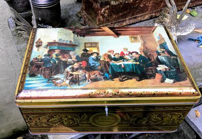 Oud blik met tafereel “Betaling van de pacht” – Genreschilderij van Herman Ten Kate, ca. 19de eeuw