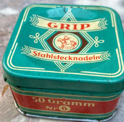 Antiek GRIP stahlstecknadeln blikje nr. 6 – Duitsland, 1925‑1950