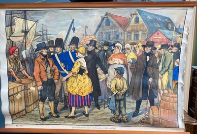 Lieven Bauwens door de Engelse politie verrast – Educatieve linnen schoolplaat nr. 57 (1925–1931)