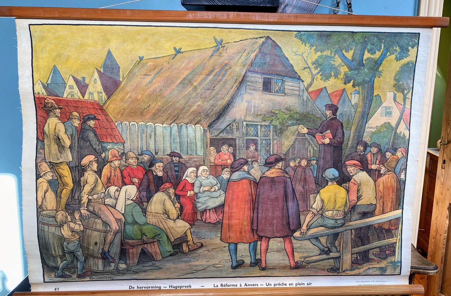 'De hervorming Hagepreek La Reforme a Anvers - Un preche en plein air ' – Educatieve Schoolplaat nr 41  (1925–1931)