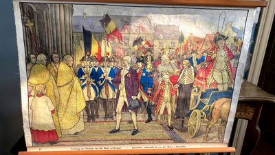 Inhaling van Heintje Van der Noot te Brussel – Educatieve linnen Schoolplaat nr 52 (1925–1931)