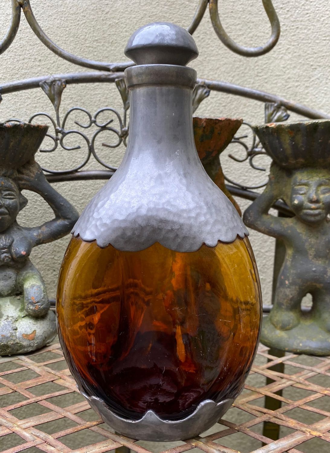 Art deco Whiskey Karaf oker Zeister Pewter Made in Holland jaren 30