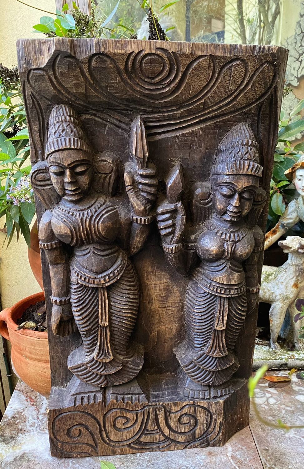 Houten Indiaas Paneel Shiva & Parvati – Authentiek Snijwerk met Spirituele Uitstraling