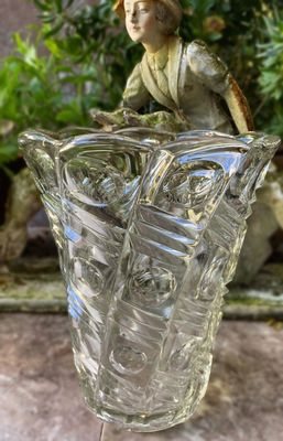 Vintage glazen vaas – geometrisch design in de stijl van Sklo Union, Tsjecho-Slowakije (ca. 1960)